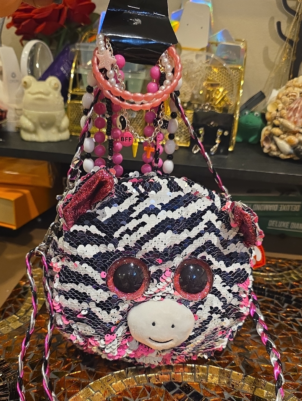 Ty Kids Sequin Animal Crossbody Bag - Pink, Black & White
